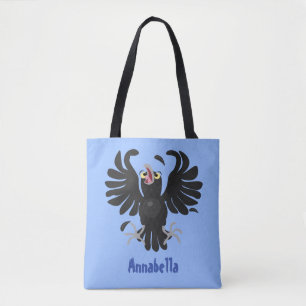 Funny crazy crow raven cartoon illustration tote bag