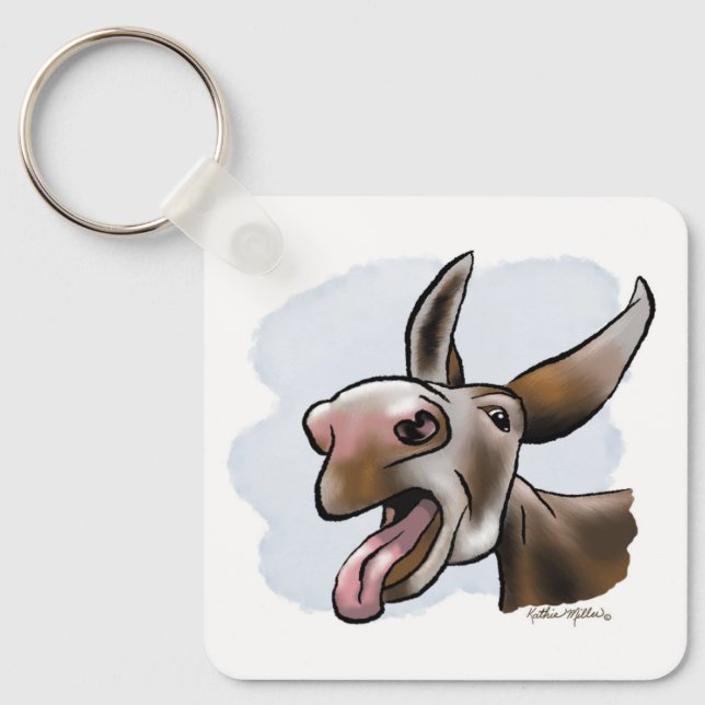 Funny Crazy Donkey Cartoon Key Ring (Front)