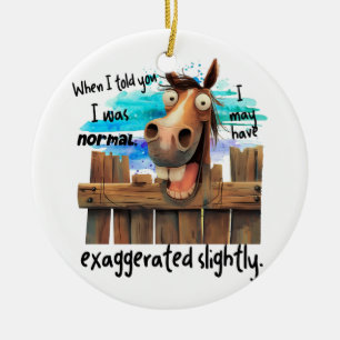 FUNNY CRAZY HORSE LOOKING OVER FENCE CERAMIC ORNAMENT