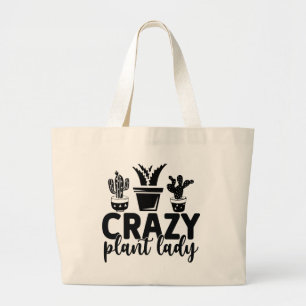 Funny crazy plant lady word art  large tote bag