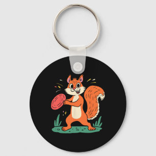 Funny Crazy Squirrel Disc Golf Player Sket Golfer Key Ring
