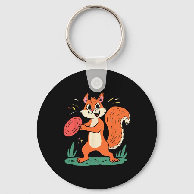 Funny Crazy Squirrel Disc Golf Player Sket Golfer  Key Ring (Front)
