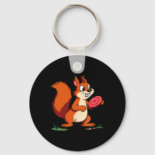 Funny Crazy Squirrel Disc Golf Player Sket Golfer Key Ring