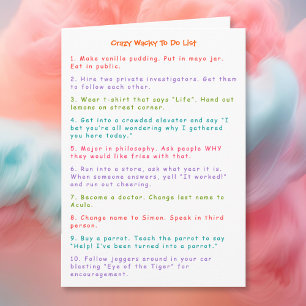 Funny Crazy Wacky Kids To Do Pranks List Humour Card
