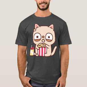 Funny Cream Cat Eating Popcorn T-Shirt