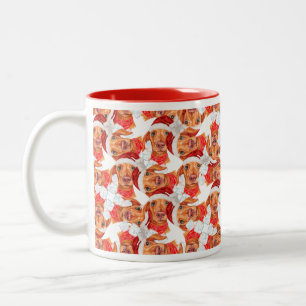 Funny Cream Dachshund Christmas Pattern Two-Tone Coffee Mug