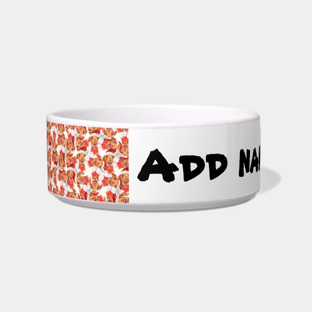 Funny Cream Dachshund Name Christmas Pattern Bowl (Front)