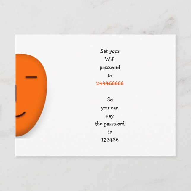 Funny Creative Wifi Password Idea Quote Joke Humou Postcard (Front)