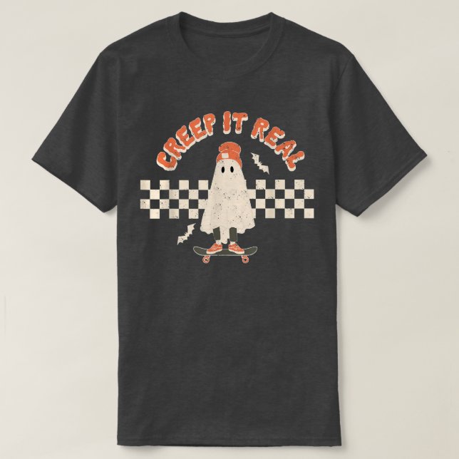 Funny CREEP IT REAL Ghost Wearing Hat  T-Shirt (Design Front)