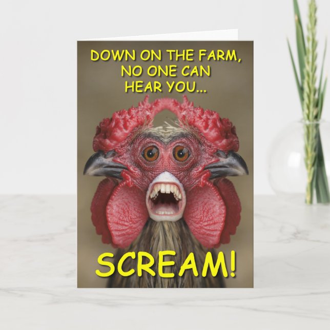 Funny Creepy Chicken Monster Greeting Card (Front)
