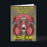 Funny Creepy Chicken Monster Greeting Card<br><div class="desc">Down on the farm, no one can hear you... Scream! This is one of my digital creations. The original photo was of a bantam cockerel. I also added a human mouth. It makes a great greetings card (blank inside) for farmers, poultry keepers or other country folk. This digital image makes...</div>