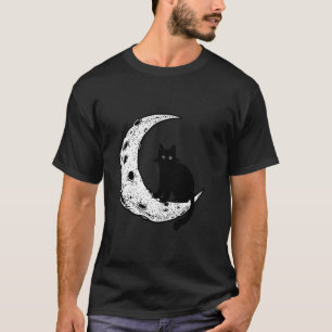 Funny Crescent Moon And Cat Graphic T-Shirt