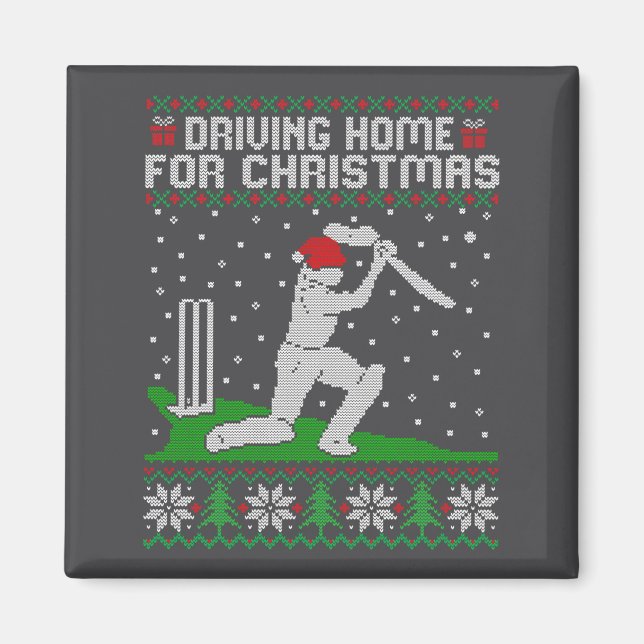 Funny Cricket Player Driving Home For Christmas Sw Magnet (Front)