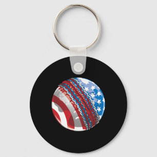 Funny Cricket Sport Patriotic American Flag 4th Of Key Ring