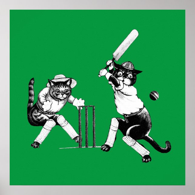 Funny cricketing cat poster (Front)