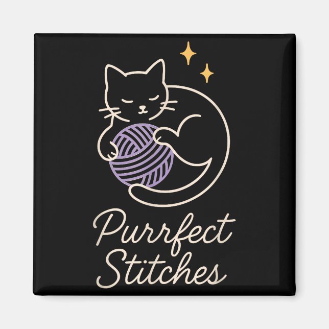 Funny Crochet Cat Mom Yarn Lover Pun Humor Handmad Magnet (Front)