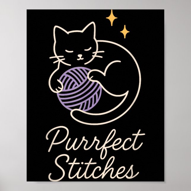 Funny Crochet Cat Mom Yarn Lover Pun Humor Handmad Poster (Front)