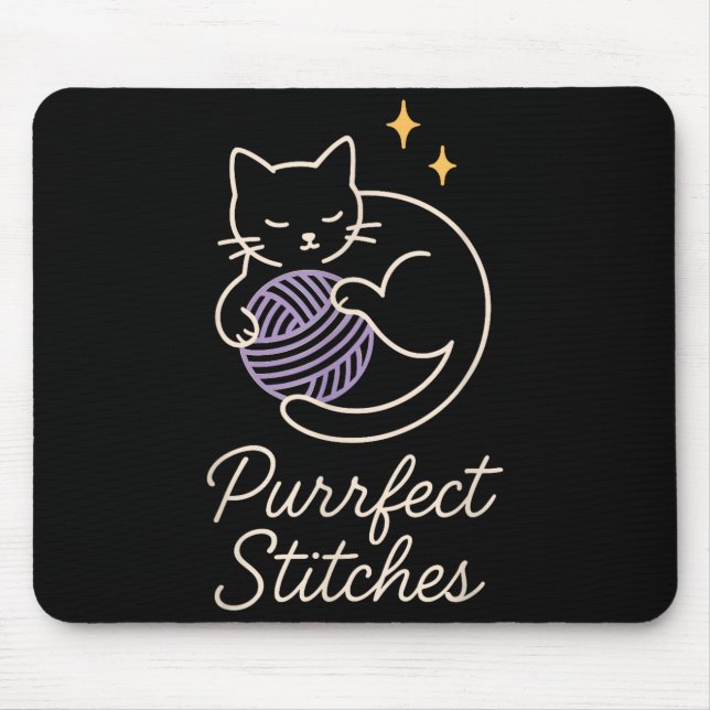 Funny Crochet Cat Mum Yarn Lover Pun Humour Handma Mouse Pad (Front)