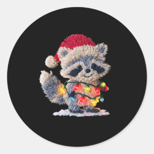 Funny Crochet Christmas Raccoon Xmas Lights Girly  Classic Round Sticker