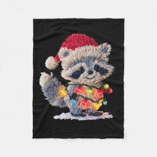 Funny Crochet Christmas Raccoon Xmas Lights Girly  Fleece Blanket