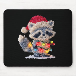 Funny Crochet Christmas Raccoon Xmas Lights Girly  Mouse Pad