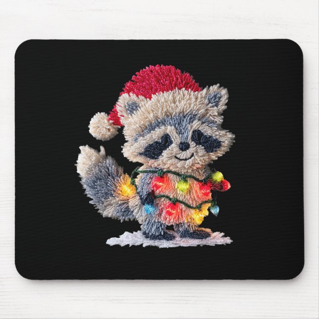 Funny Crochet Christmas Raccoon Xmas Lights Girly  Mouse Pad (Front)