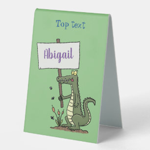 Funny crocodile aligator with sign cartoon