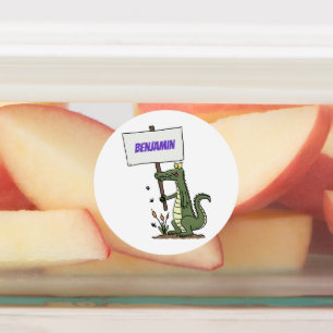 Funny crocodile aligator with sign cartoon