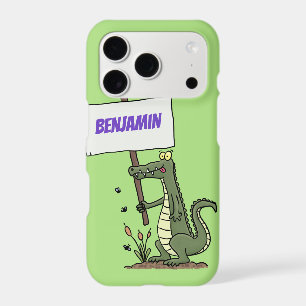 Funny crocodile aligator with sign cartoon