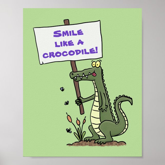 Funny crocodile aligator with sign cartoon (Front)