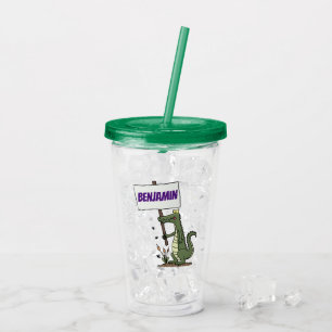 Funny crocodile aligator with sign cartoon acrylic tumbler