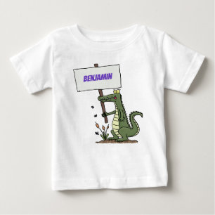 Funny crocodile aligator with sign cartoon baby T-Shirt