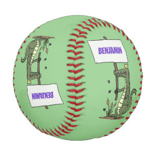 Funny crocodile aligator with sign cartoon baseball