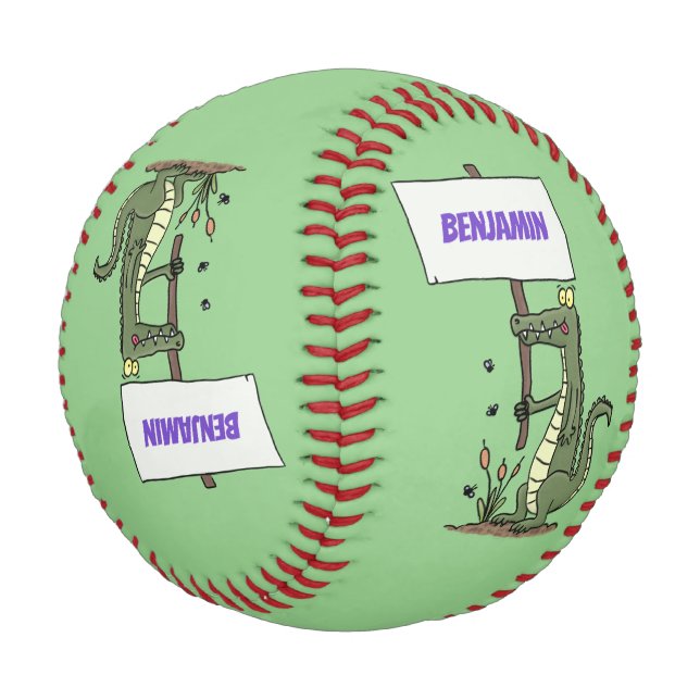 Funny crocodile aligator with sign cartoon baseball (Angled)