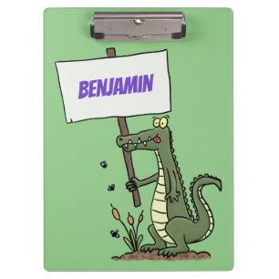 Funny crocodile aligator with sign cartoon clipboard