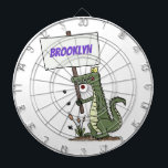 Funny crocodile aligator with sign cartoon dartboard<br><div class="desc">Smile like a crocodile! This funny reptile is carrying a sign for any slogan. Lots of swamp fun!</div>