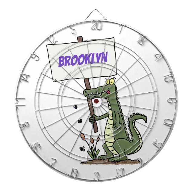 Funny crocodile aligator with sign cartoon dartboard (Front)