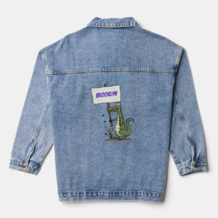 Funny crocodile aligator with sign cartoon denim jacket