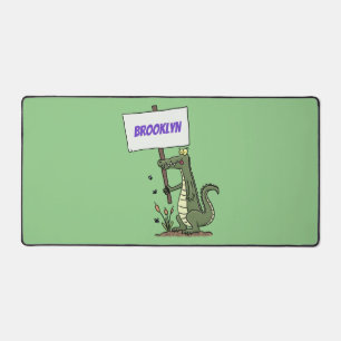 Funny crocodile aligator with sign cartoon desk mat