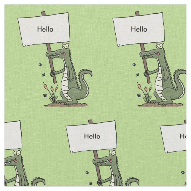 Funny crocodile aligator with sign cartoon fabric (Close Up)