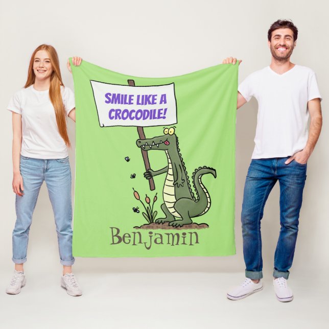 Funny crocodile aligator with sign cartoon fleece blanket (In Situ)