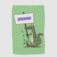 Funny crocodile aligator with sign cartoon 