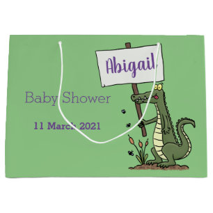 Funny crocodile aligator with sign cartoon  large gift bag