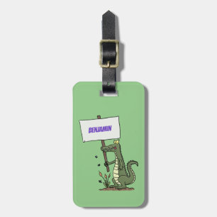 Funny crocodile aligator with sign cartoon luggage tag