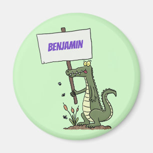 Funny crocodile aligator with sign cartoon magnet
