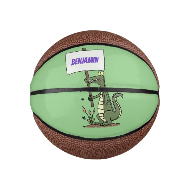 Funny crocodile aligator with sign cartoon mini basketball (Front)
