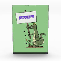 Funny crocodile aligator with sign cartoon