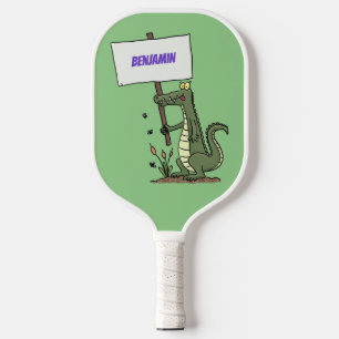 Funny crocodile aligator with sign cartoon  pickleball paddle
