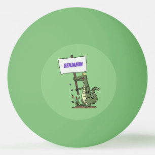 Funny crocodile aligator with sign cartoon ping pong ball