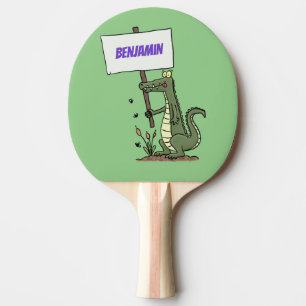 Funny crocodile aligator with sign cartoon ping pong paddle